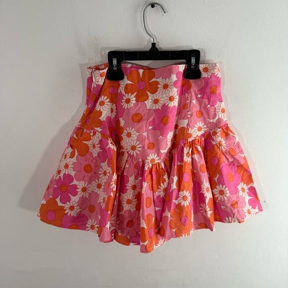 Collective The Label Pink Orange Floral Puff Sleeve Top Mini Skirt Set 0 Petite - Picture 4 of 13